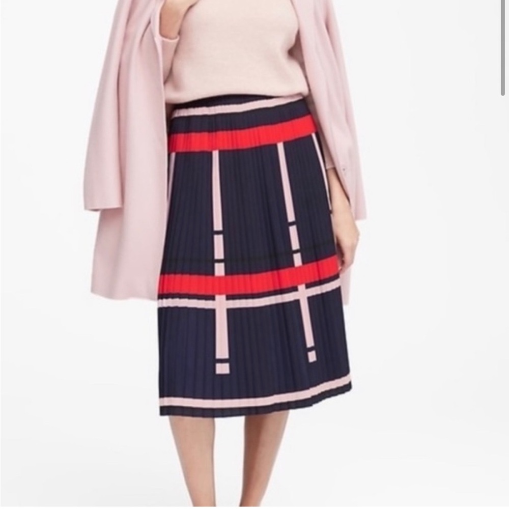 Banana Republic Navy Pink Red Pleated MIDI Skirt